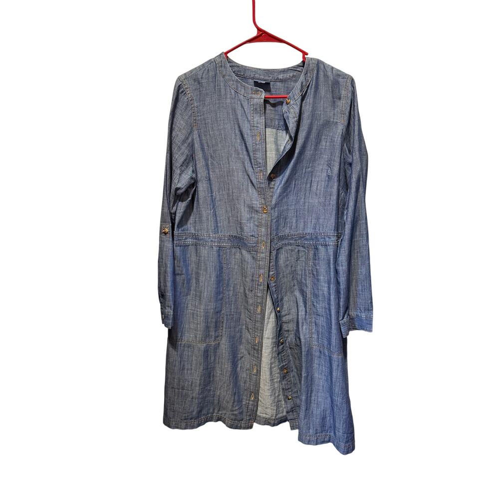J Jill Chambray Round Neck Button Front Long Sleeve Shirt Dress Size M
